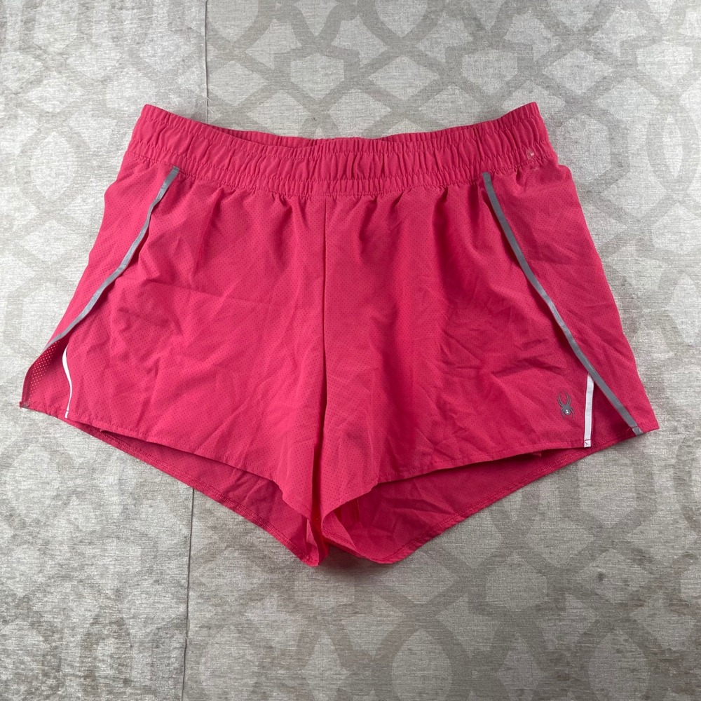 Spyder Active Women Medium Pink Reflective Mesh Running Shorts SP575 Excellent